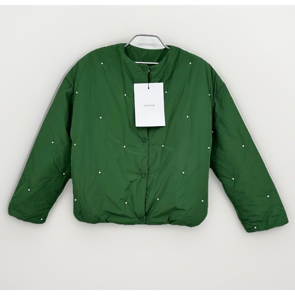 Sleeper Puffer Jacket in Green with Pearl Details size S-M Oversized Snap Front
